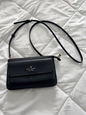 Kate Spade Leila Small Flap Crossbody — Black Pebbled Leather